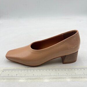 Maiyang Tan Closed Square Toe Pumps Chunky Low Heels Slip on Daily Office Shoes